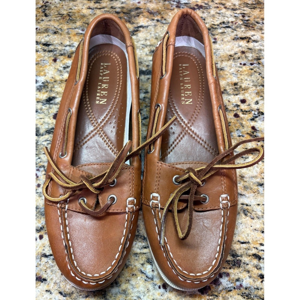 Lauren Ralph Lauren Arina Brown Leather Driving Boat Loafers Flats Shoes 9B EUC